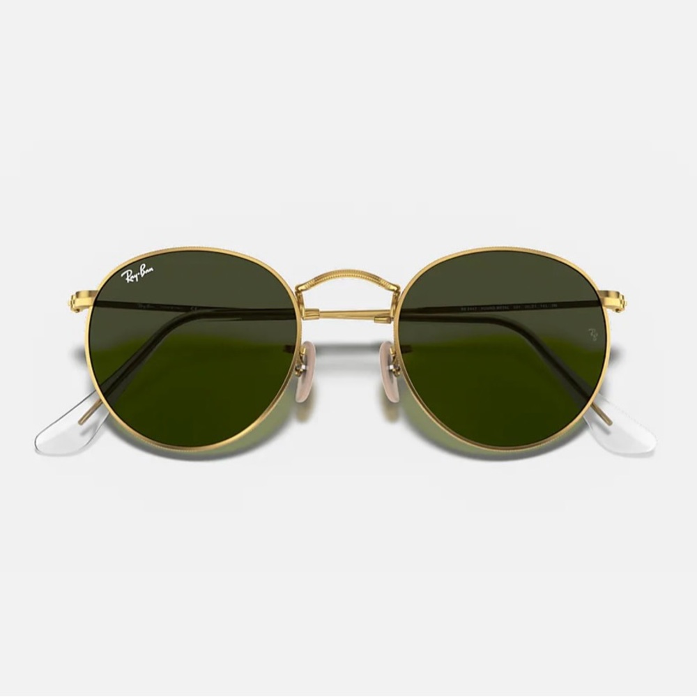 Ray Ban Round Metal Polished Gold Frame with Green Lens Model RB3447